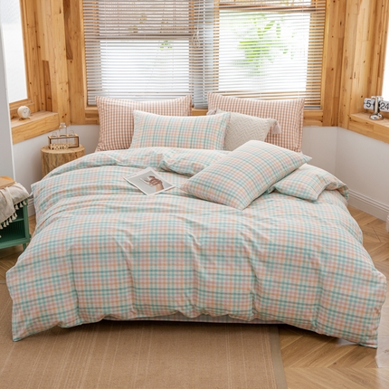 91家纺网 家纺一手货源 找家纺 （总）柠萌家居 2024新款A类全棉色织水洗棉无印风四件套