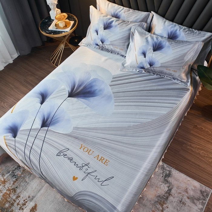 91家纺网 家纺一手货源 找家纺 大境 2024新款900d窝蜂冰丝凉席三件套 恋夏时光