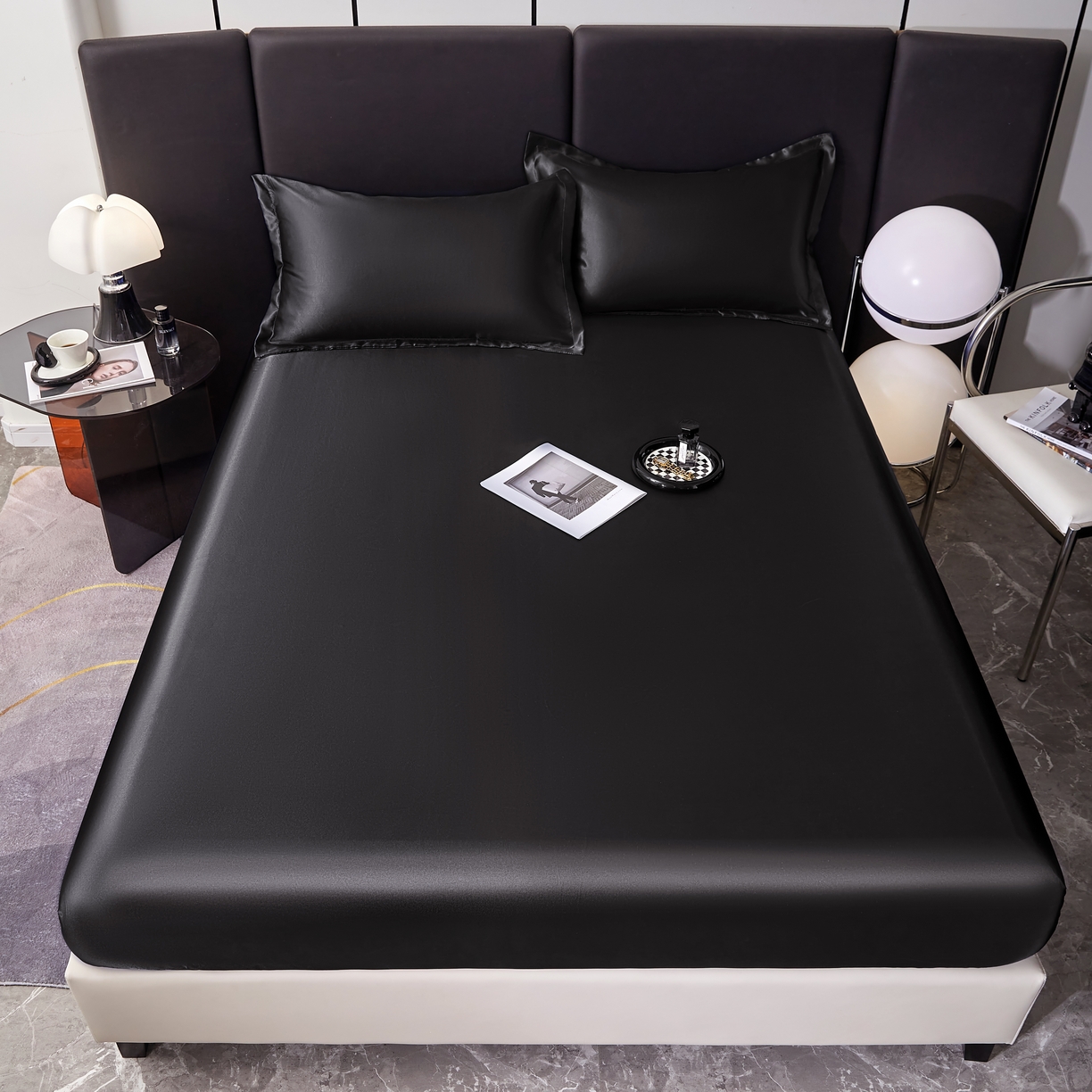 91家纺网 家纺一手货源 找家纺 梦舒羽 2025新款可水洗冰丝床垫保护套床笠三件套 尊贵黑