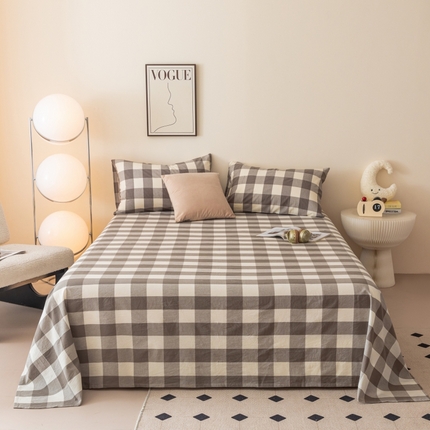 寐眠 2024新款全棉水洗棉床单床笠单品-单床单 灰中格