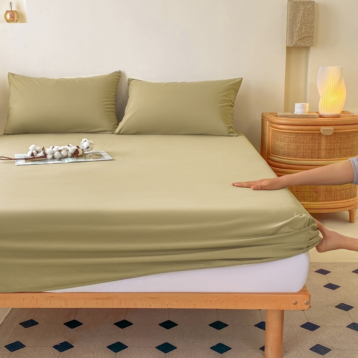 91家纺网 家纺一手货源 找家纺 寐眠 2024新款全棉水洗棉床单床笠单品-单床笠 橄榄绿