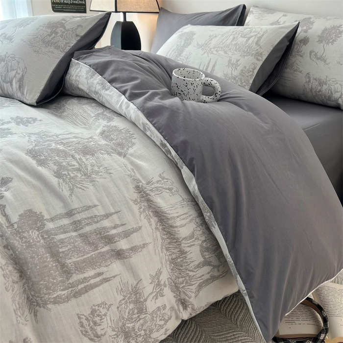 91家纺网 家纺一手货源 找家纺 HL原创 2024新款原创双层纱提花四件套 拾光-灰