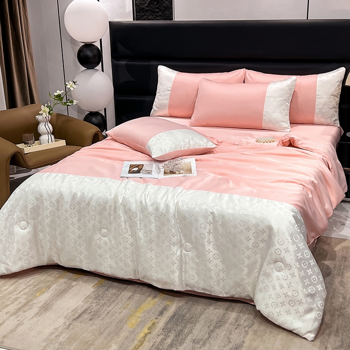 91家纺网 家纺一手货源 找家纺 梦之岛 2024新款水洗真丝提花空调被夏被四件套-路易公主 路易公主-粉