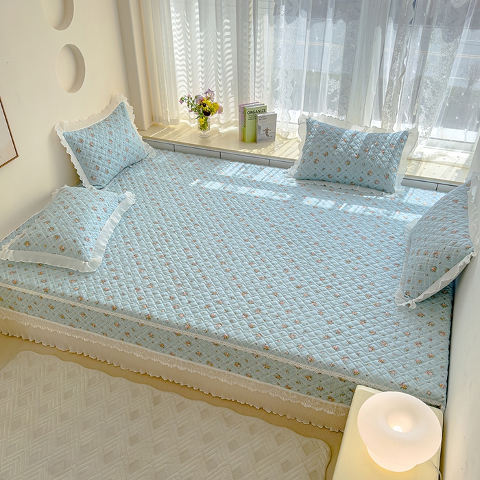 91家纺网 家纺一手货源 找家纺 冬然 2023新款全棉防滑榻榻米垫子炕垫纯棉床盖夹棉床单纯棉床单 花开半夏