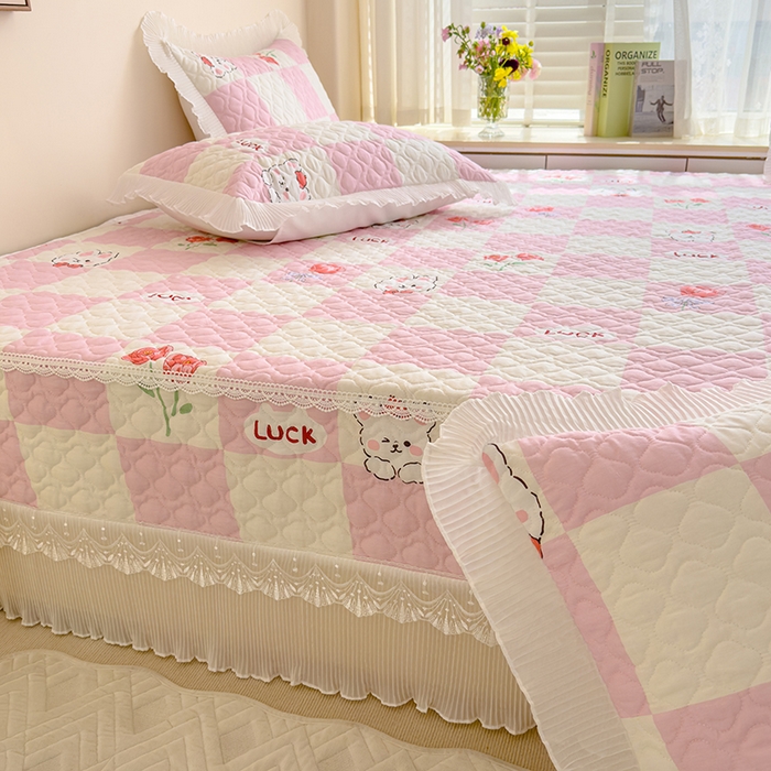 91家纺网 家纺一手货源 找家纺 冬然 2023新款全棉防滑榻榻米垫子炕垫纯棉床盖夹棉床单纯棉床单-幸福兔