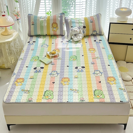 91家纺网 家纺一手货源 找家纺 佳梦达 2025新款0.4厚度印花凉感丝乳胶凉席 彩虹吖