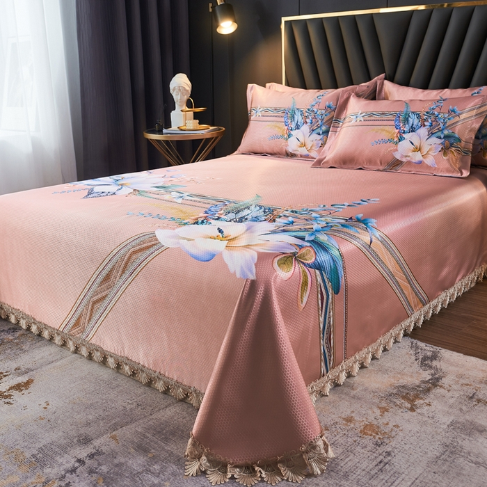 91家纺网 家纺一手货源 找家纺 大境 2024新款900d窝蜂冰丝凉席三件套 俏丽花姿