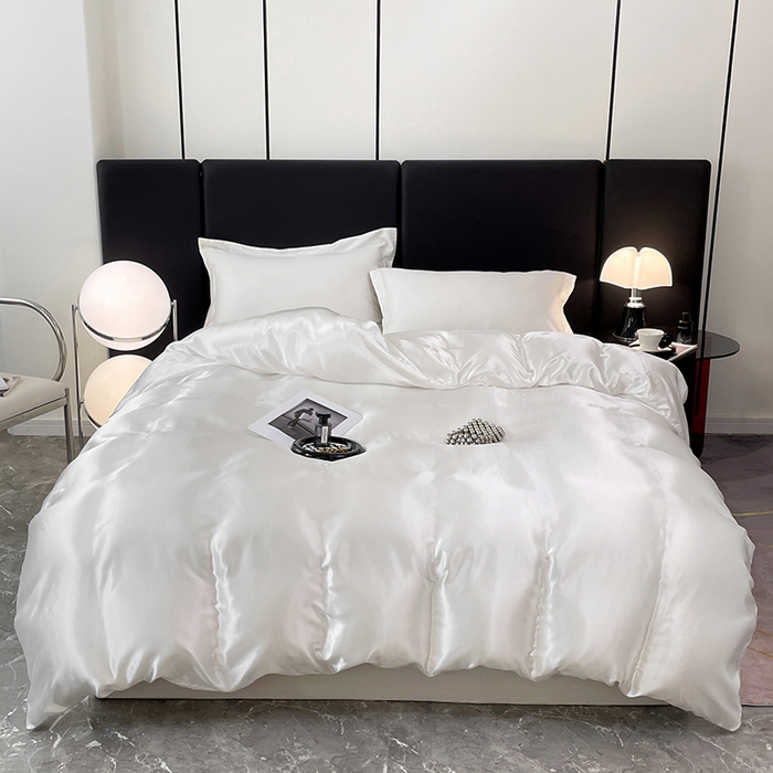 91家纺网 家纺一手货源 找家纺 梦舒羽 2025新款可水洗冰丝被套双人床被套带同款床单床笠四件套 光洁白