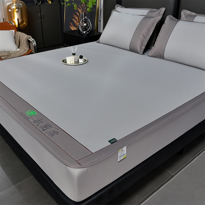 91家纺网 家纺一手货源 找家纺 简一 2024新款A类抗菌冰丝席--床笠款 小千鸟格-经典抗菌席-灰