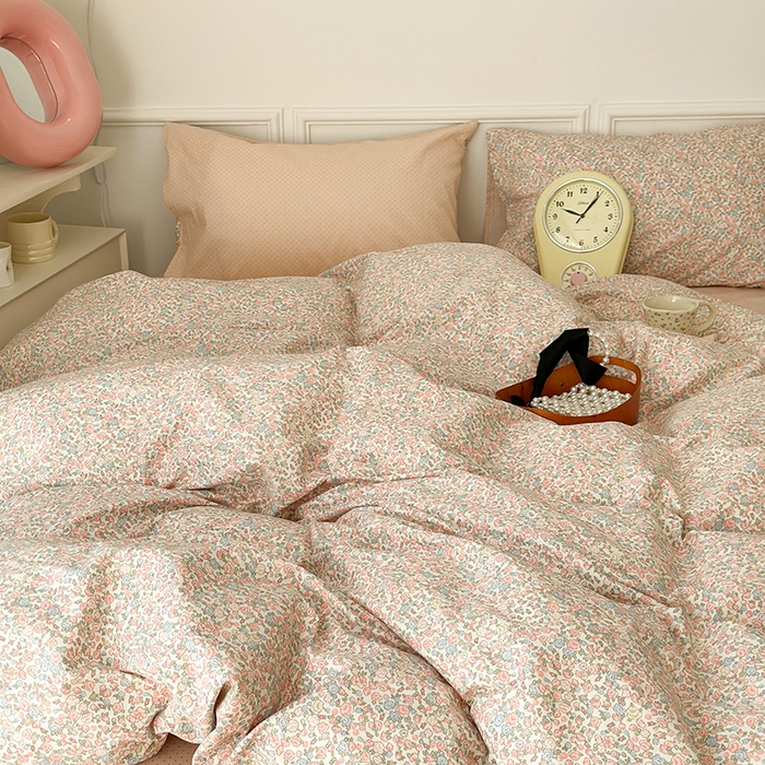 91家纺网 家纺一手货源 找家纺 昔可家纺 2024新款全棉春日复古印花四件套 橘调花海