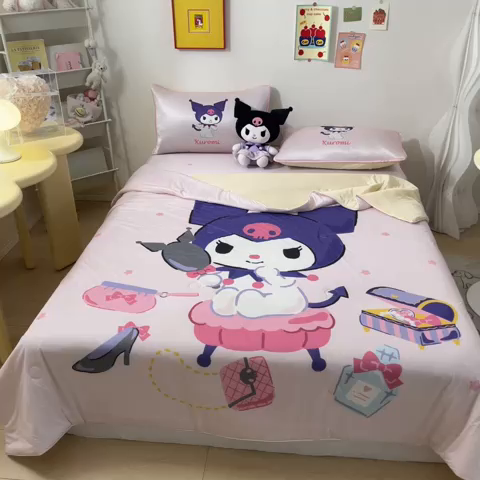 91家纺网 家纺一手货源 找家纺 博雅 2024新款三丽鸥凉感丝凉席夏被套件 大版-游戏库洛米