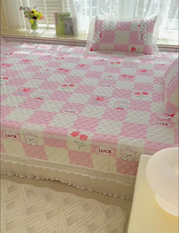 91家纺网 家纺一手货源 找家纺 冬然 2023新款全棉防滑榻榻米垫子炕垫纯棉床盖夹棉床单纯棉床单-幸福兔