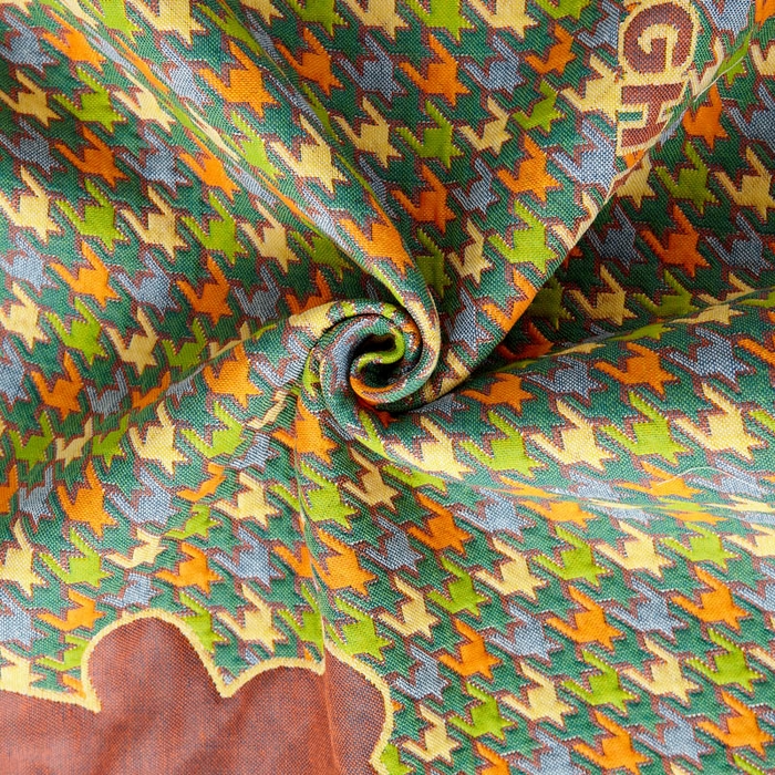 91家纺网 家纺一手货源 找家纺 朴尔-2024全棉四层纱布色织提花宽边时尚枕巾系列52*78一对 千鸟小熊-绿