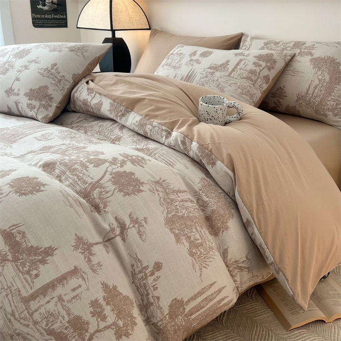 91家纺网 家纺一手货源 找家纺 HL原创 2024新款原创双层纱提花四件套 拾光-咖