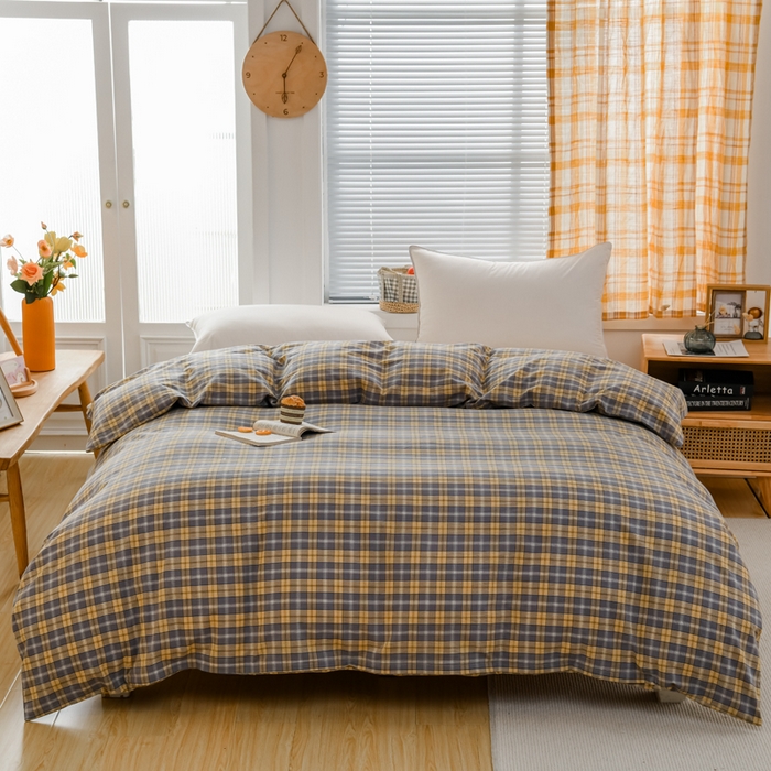 91家纺网 家纺一手货源 找家纺 柠萌家居 2024新款A类全棉色织水洗棉无印风四件套 芳华灰