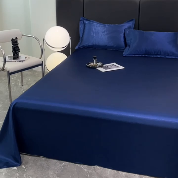 91家纺网 家纺一手货源 找家纺 梦舒羽 2025新款可水洗冰丝床垫保护罩防尘床单三件套 深海蓝