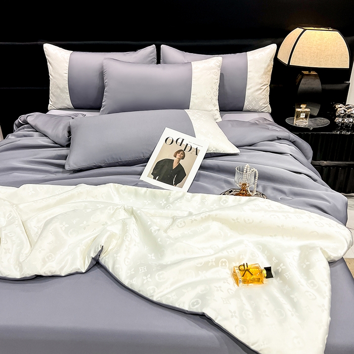 91家纺网 家纺一手货源 找家纺 梦之岛 2024新款水洗真丝提花空调被夏被四件套-路易公主 路易公主-灰