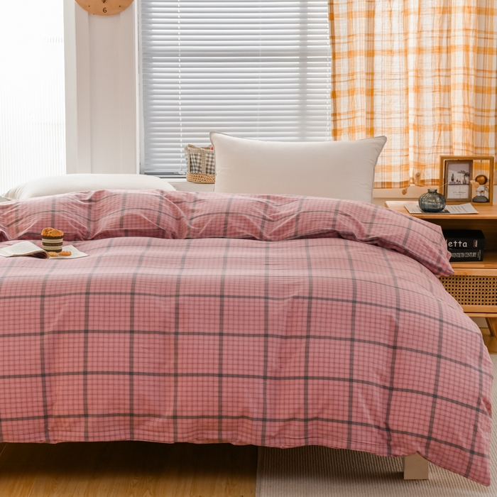 91家纺网 家纺一手货源 找家纺 柠萌家居 2024新款A类全棉色织水洗棉无印风四件套 瓦尔粉