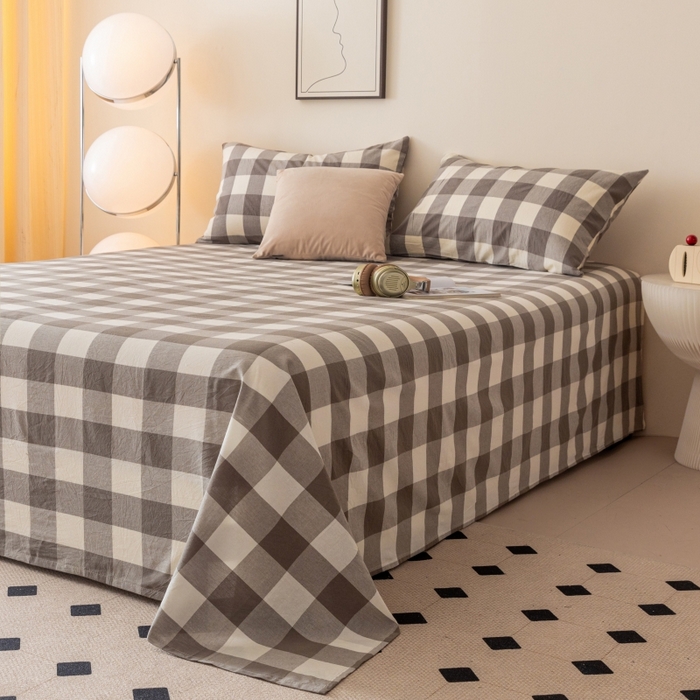 91家纺网 家纺一手货源 找家纺 寐眠 2024新款全棉水洗棉床单床笠单品-单床单 灰中格