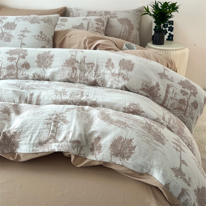 91家纺网 家纺一手货源 找家纺 HL原创 2024新款原创双层纱提花四件套 拾光-咖