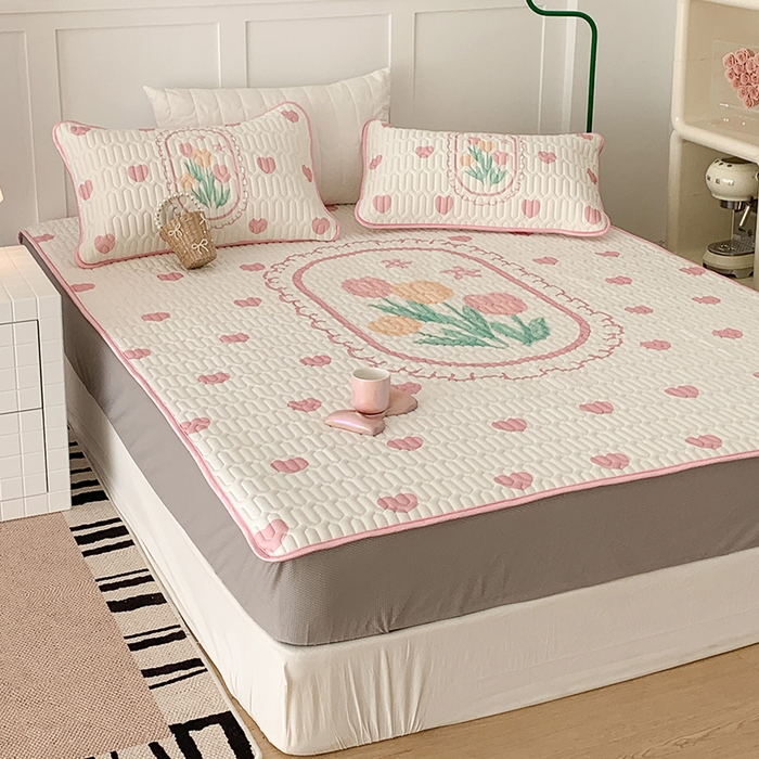 91家纺网 家纺一手货源 找家纺 昔可家纺 2024新款床笠款乳胶席 粉爱心郁金香