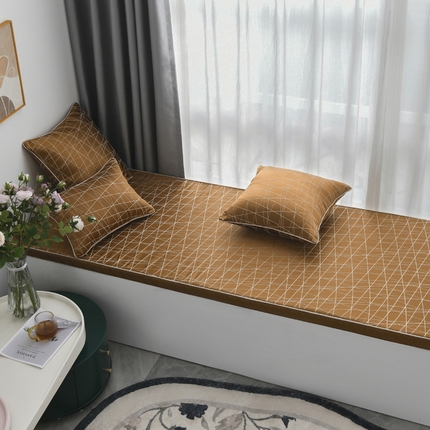 多米家居 2024新款素色提花全棉砂洗飘窗垫可定制任何尺寸-水立方 水立方-桔