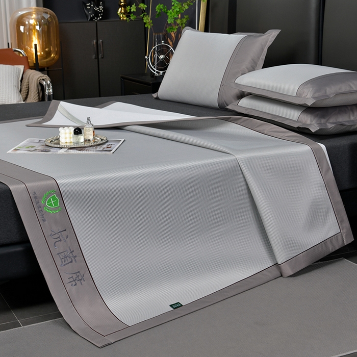 91家纺网 家纺一手货源 找家纺 简一 2024新款A类抗菌冰丝席--床单款 小千鸟格-经典抗菌席-灰