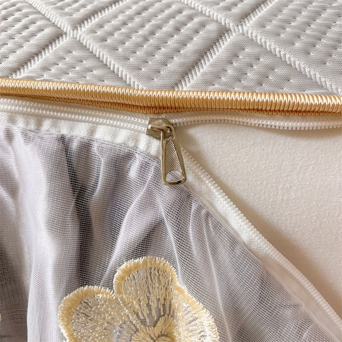 91家纺网 家纺一手货源 找家纺 虹星家纺 2024新款A类冰感凉豆豆可拆卸床裙席三件套 珍珠灰