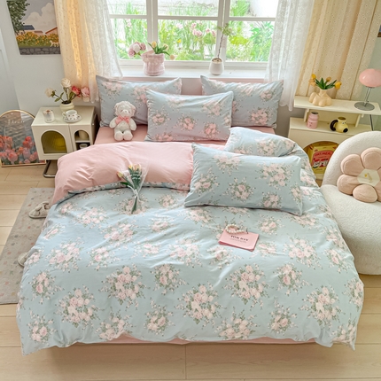 芊寻家居 2024新款全棉13372花卉系列四件套 繁花-蓝