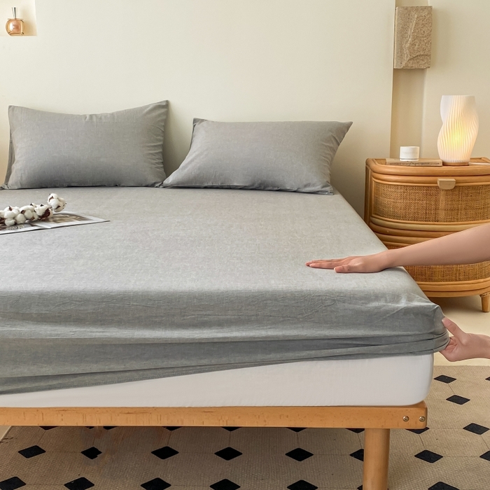 91家纺网 家纺一手货源 找家纺 寐眠 2024新款全棉水洗棉床单床笠单品-单床笠 冷灰