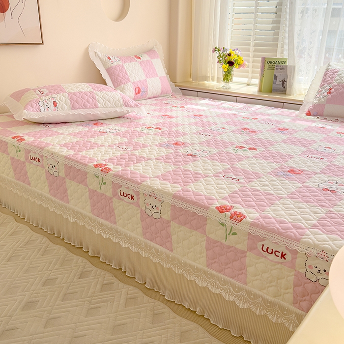 91家纺网 家纺一手货源 找家纺 冬然 2023新款全棉防滑榻榻米垫子炕垫纯棉床盖夹棉床单纯棉床单-幸福兔