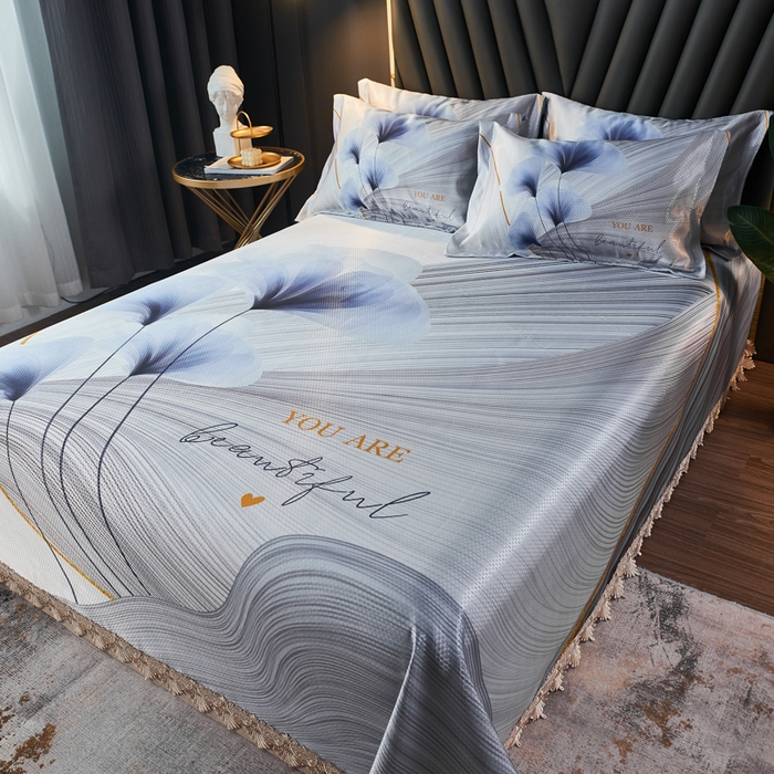 91家纺网 家纺一手货源 找家纺 大境 2024新款900d窝蜂冰丝凉席三件套 恋夏时光