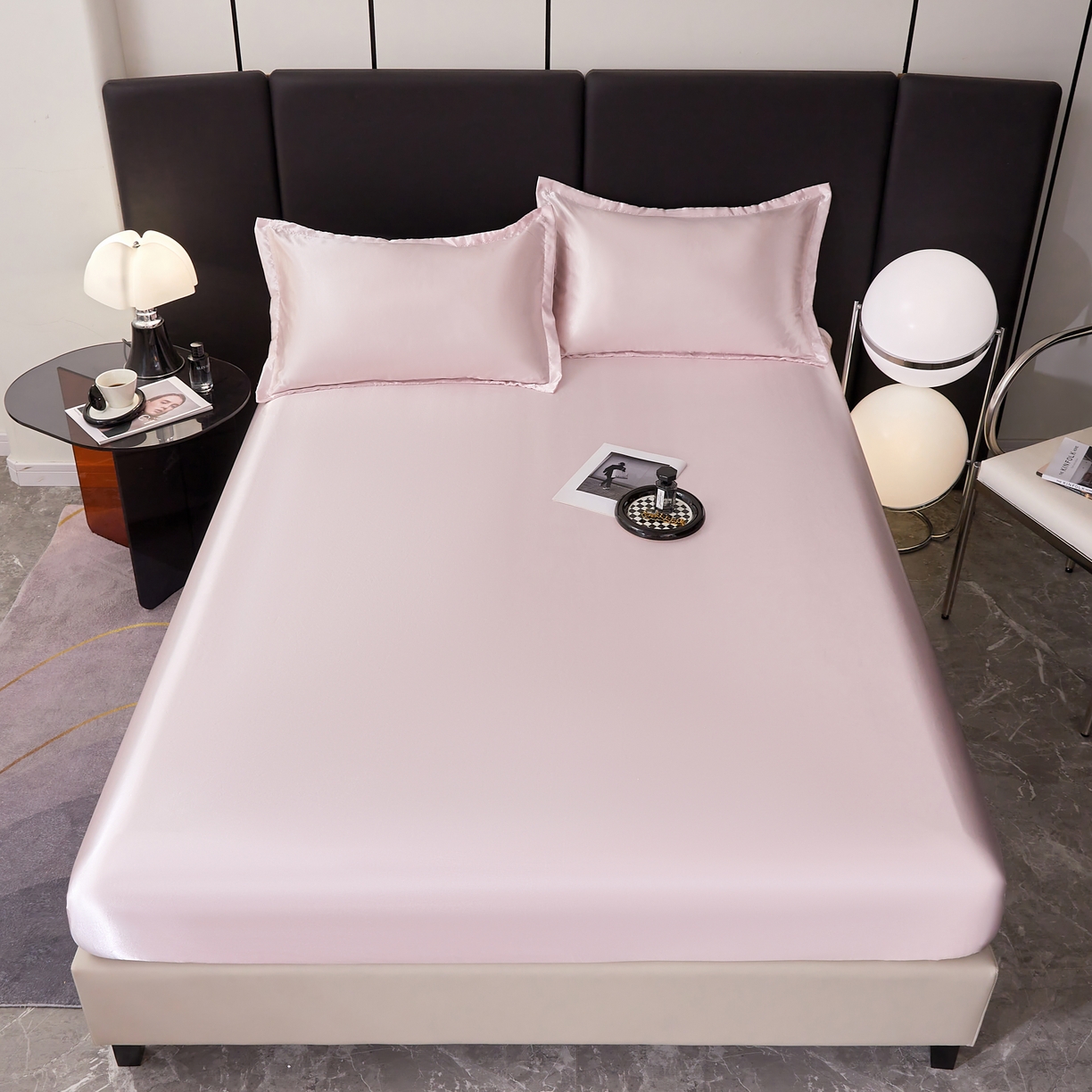 91家纺网 家纺一手货源 找家纺 梦舒羽 2025新款可水洗冰丝床垫保护套床笠三件套 淡雅玉