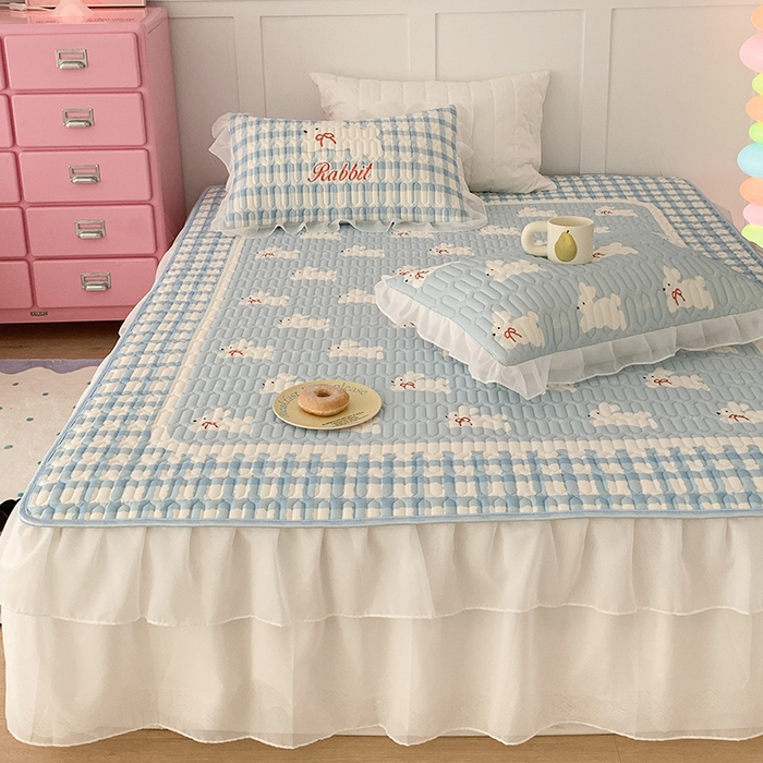 91家纺网 家纺一手货源 找家纺 昔可家纺 2024新款床裙款乳胶席 蝴蝶结小兔