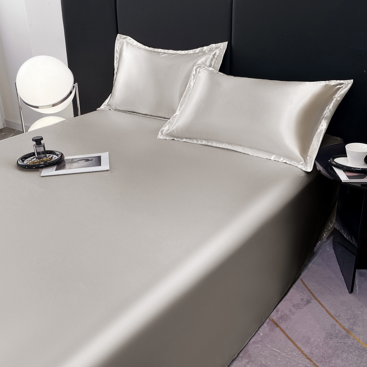 91家纺网 家纺一手货源 找家纺 梦舒羽 2025新款可水洗冰丝床垫保护罩防尘床单三件套 典雅灰