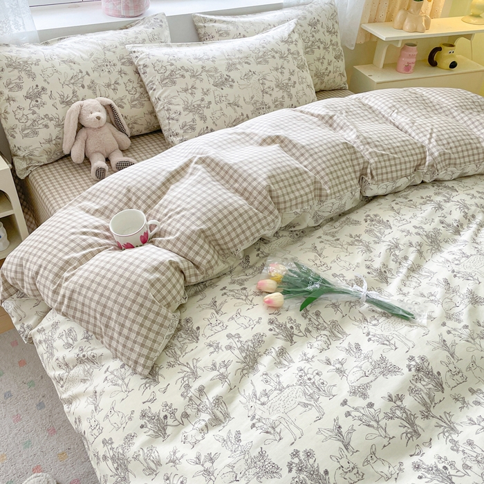 91家纺网 家纺一手货源 找家纺 芊寻家居 2024新款全棉13372花卉系列四件套 开心农场