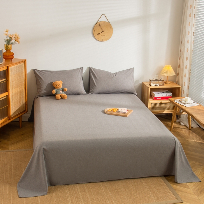 91家纺网 家纺一手货源 找家纺 柠萌家居 2024新款A类全棉色织水洗棉无印风四件套 冷灰