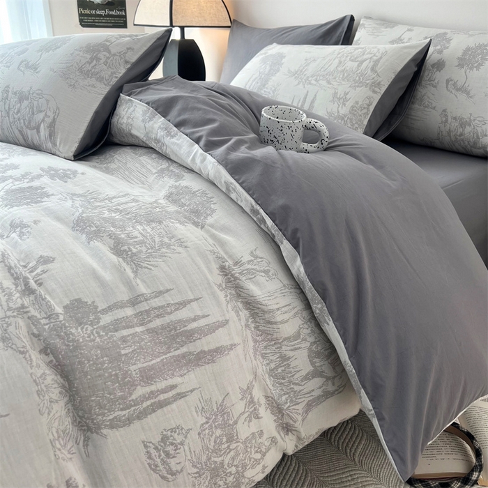 91家纺网 家纺一手货源 找家纺 HL原创 2024新款原创双层纱提花四件套 拾光-灰