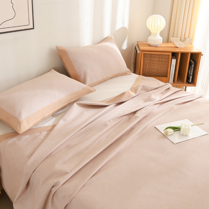 91家纺网 家纺一手货源 找家纺 金泰莱 2025新款加厚老粗布凉席三件套全棉老粗布床单纯棉床单软凉席 花溪