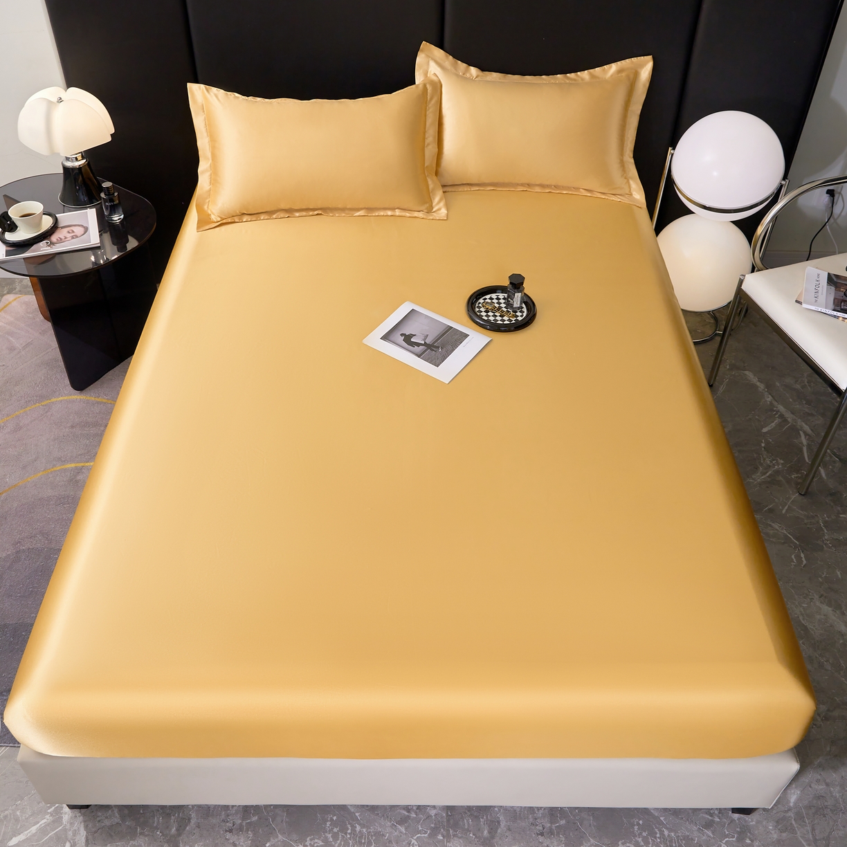 91家纺网 家纺一手货源 找家纺 梦舒羽 2025新款可水洗冰丝床垫保护套床笠三件套 金驼色