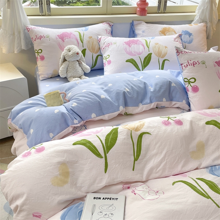 91家纺网 家纺一手货源 找家纺 盛秋家纺 2026新款水洗棉印花四件套-卡通系列 艾琳+蓝爱心