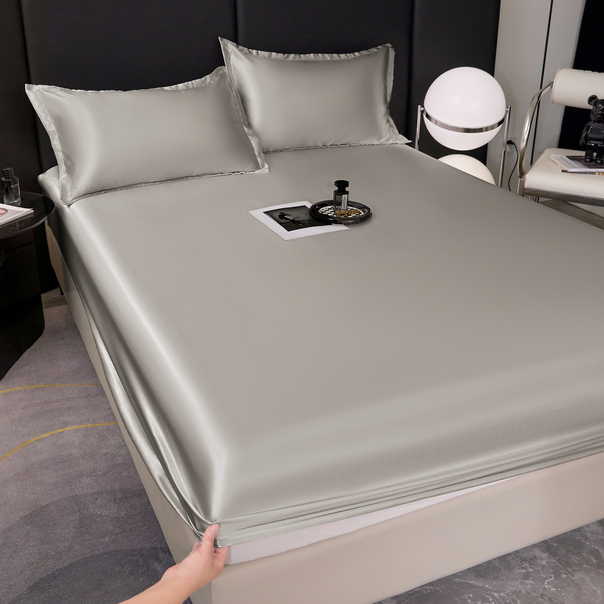 91家纺网 家纺一手货源 找家纺 梦舒羽 2025新款可水洗冰丝床垫保护套床笠三件套 典雅灰