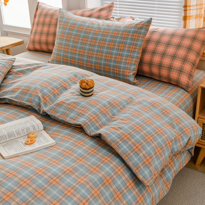 91家纺网 家纺一手货源 找家纺 柠萌家居 2024新款A类全棉色织水洗棉无印风四件套 芳华绿