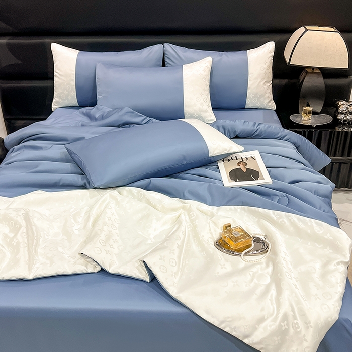 91家纺网 家纺一手货源 找家纺 梦之岛 2024新款水洗真丝提花空调被夏被四件套-路易公主 路易公主-蓝