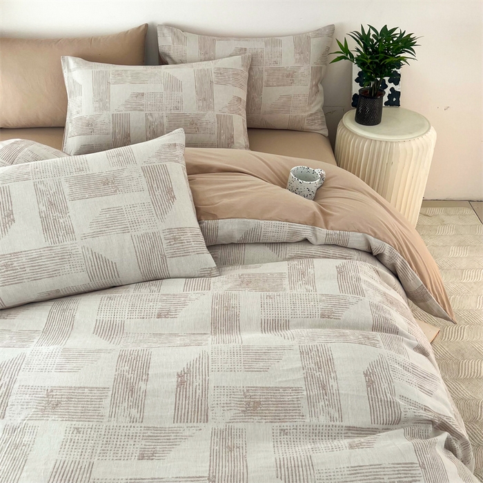 91家纺网 家纺一手货源 找家纺 HL原创 2024新款原创双层纱提花四件套 几何-咖