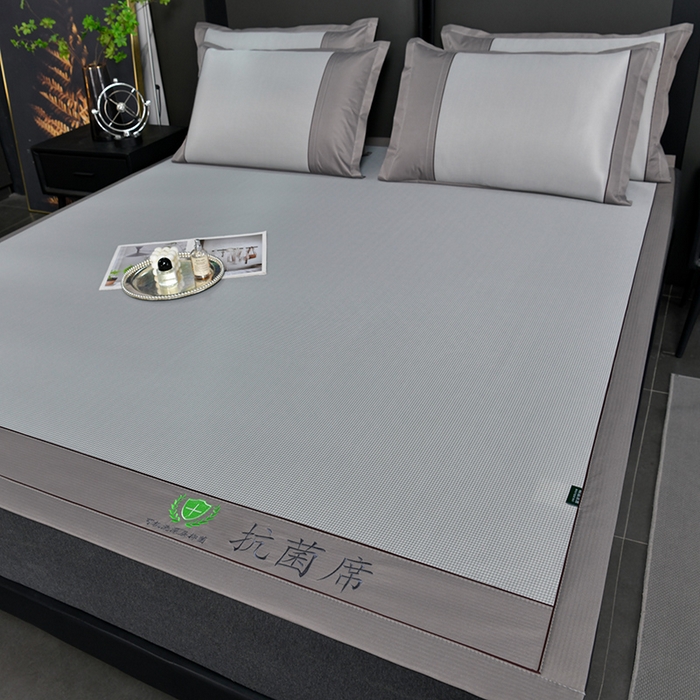 91家纺网 家纺一手货源 找家纺 简一 2024新款A类抗菌冰丝席--床单款 小千鸟格-经典抗菌席-灰