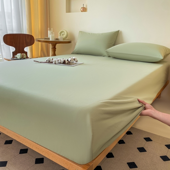 91家纺网 家纺一手货源 找家纺 寐眠 2024新款全棉水洗棉床单床笠单品-单床笠 豆绿