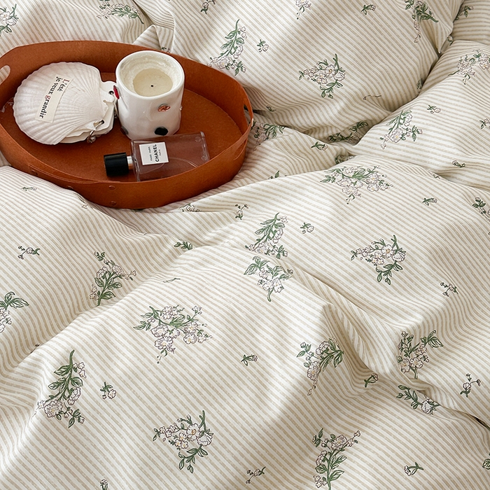 91家纺网 家纺一手货源 找家纺 昔可家纺 2024新款全棉春日复古印花四件套 春日小苍兰