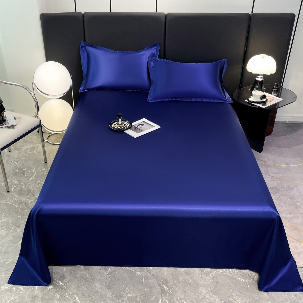 91家纺网 家纺一手货源 找家纺 梦舒羽 2025新款可水洗冰丝床垫保护罩防尘床单三件套 深海蓝