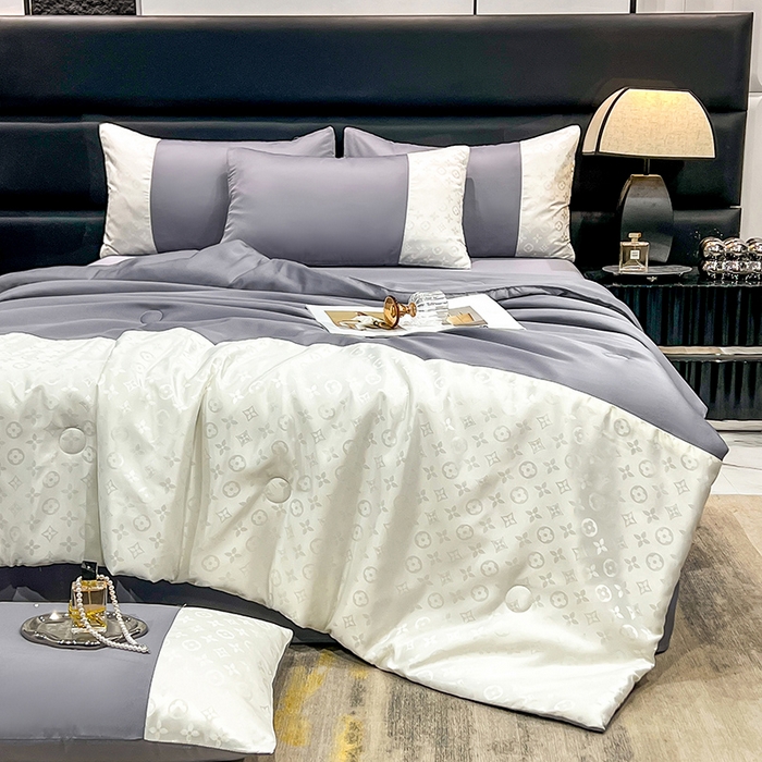 91家纺网 家纺一手货源 找家纺 梦之岛 2024新款水洗真丝提花空调被夏被四件套-路易公主 路易公主-灰